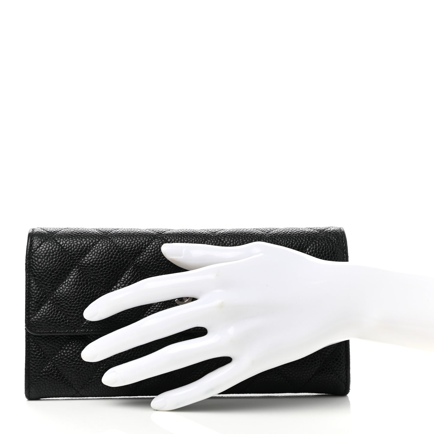 Caviar Quilted Large Gusset Flap Wallet Black