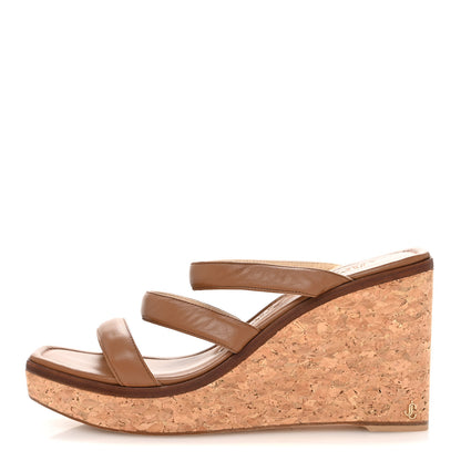 Jimmy Choo Calfskin Cork Athenia 110 Wedge Sandals 40 Cuoio 1 of 9