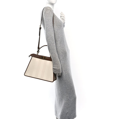 Fendi Canvas Pequin Calfskin Ceylon Medium Peekaboo I SEE U Satchel Grezzo Gianduia 2 of 10