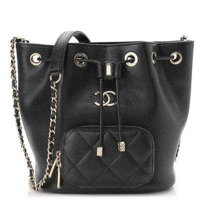 Chanel Caviar Quilted CC Pocket Bucket Bag Black 1 of 11