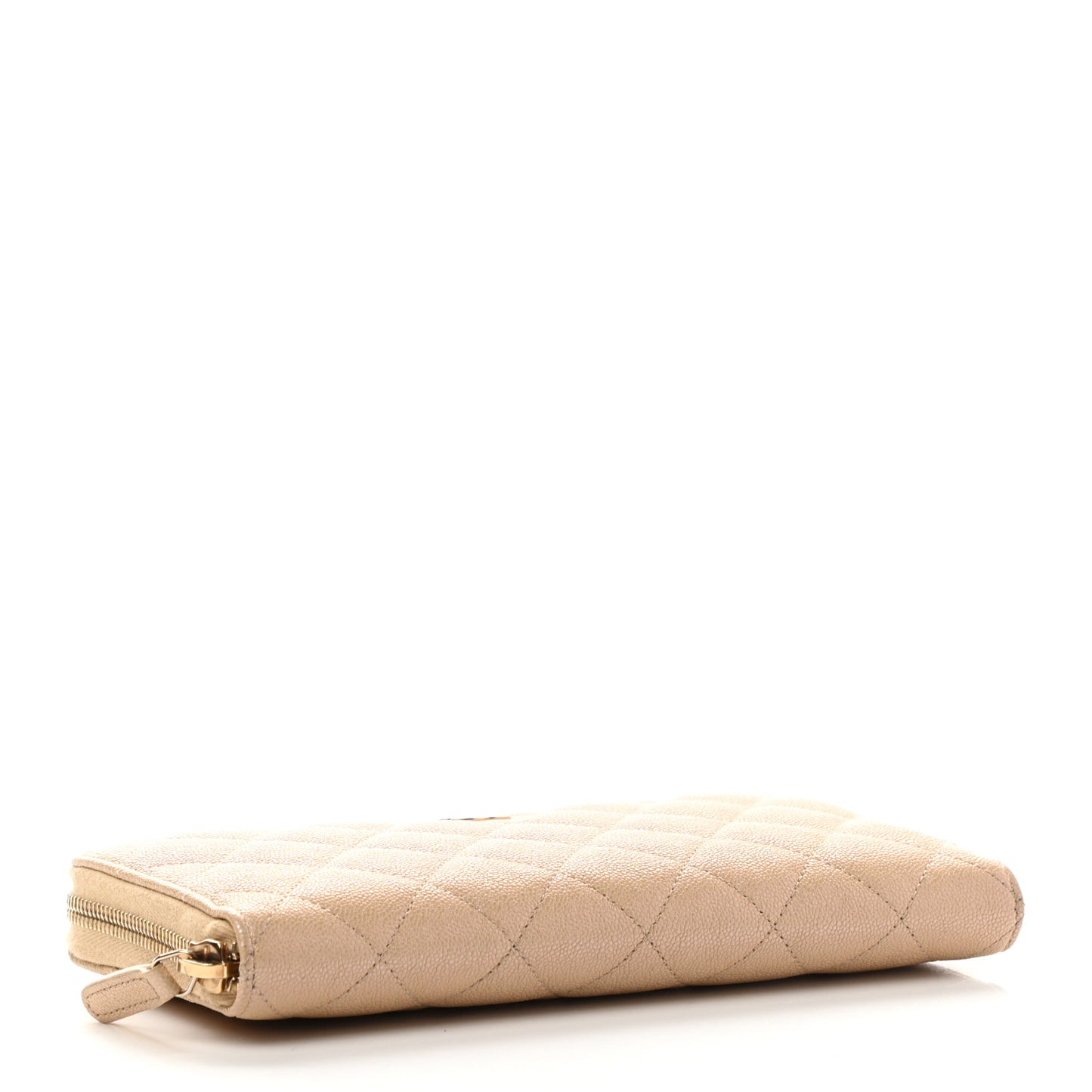Iridescent Caviar Quilted Large Gusset Zip Around Wallet Beige Clair