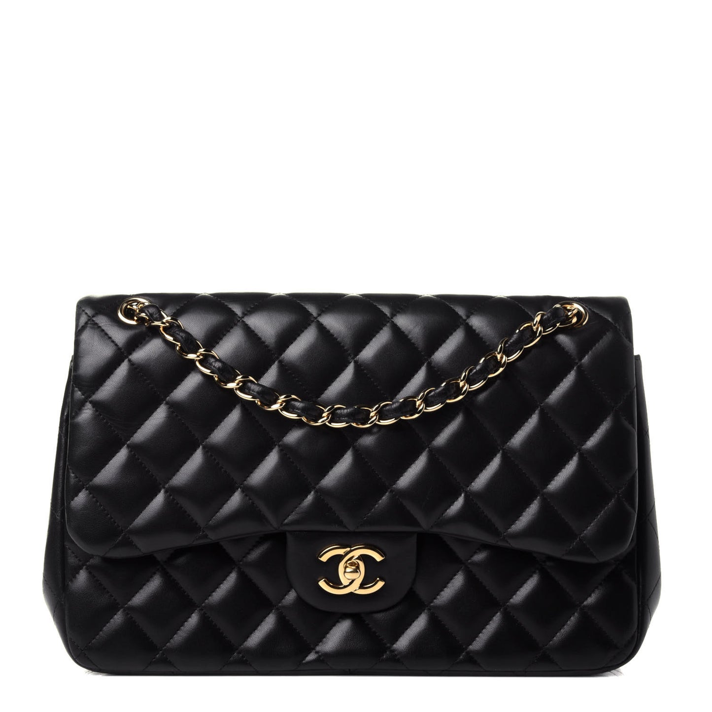 Lambskin Quilted Jumbo Double Flap Black