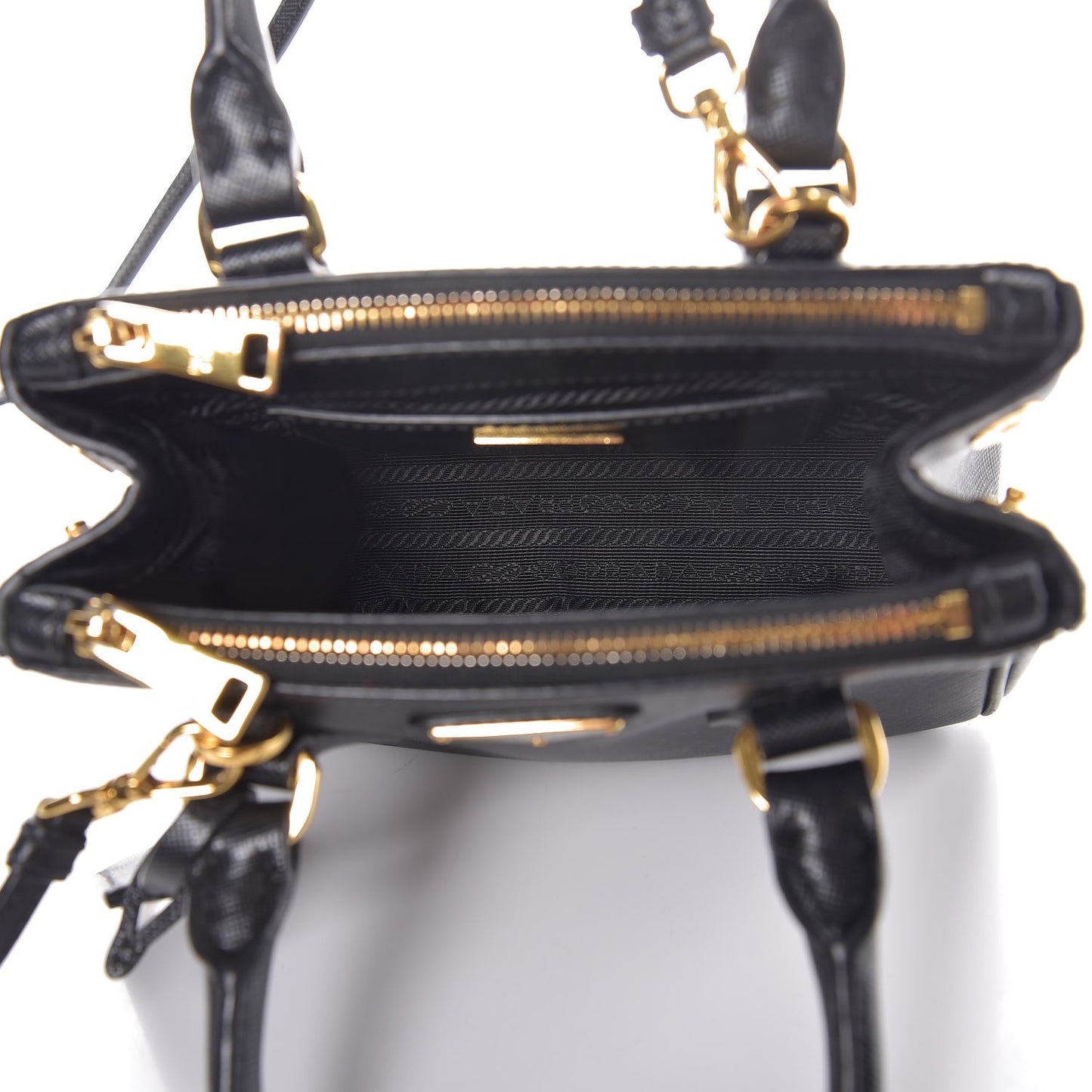 Saffiano Lux Mini Galleria Double Zip Tote Black