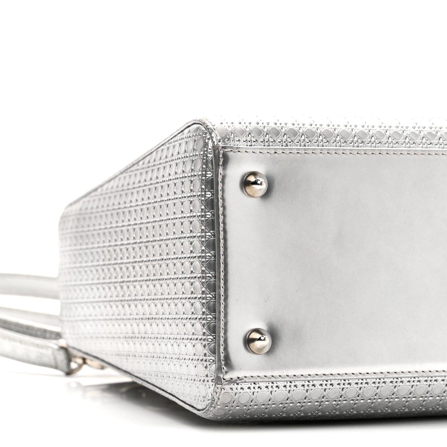 Metallic Patent Micro-Cannage Medium Lady Dior Silver