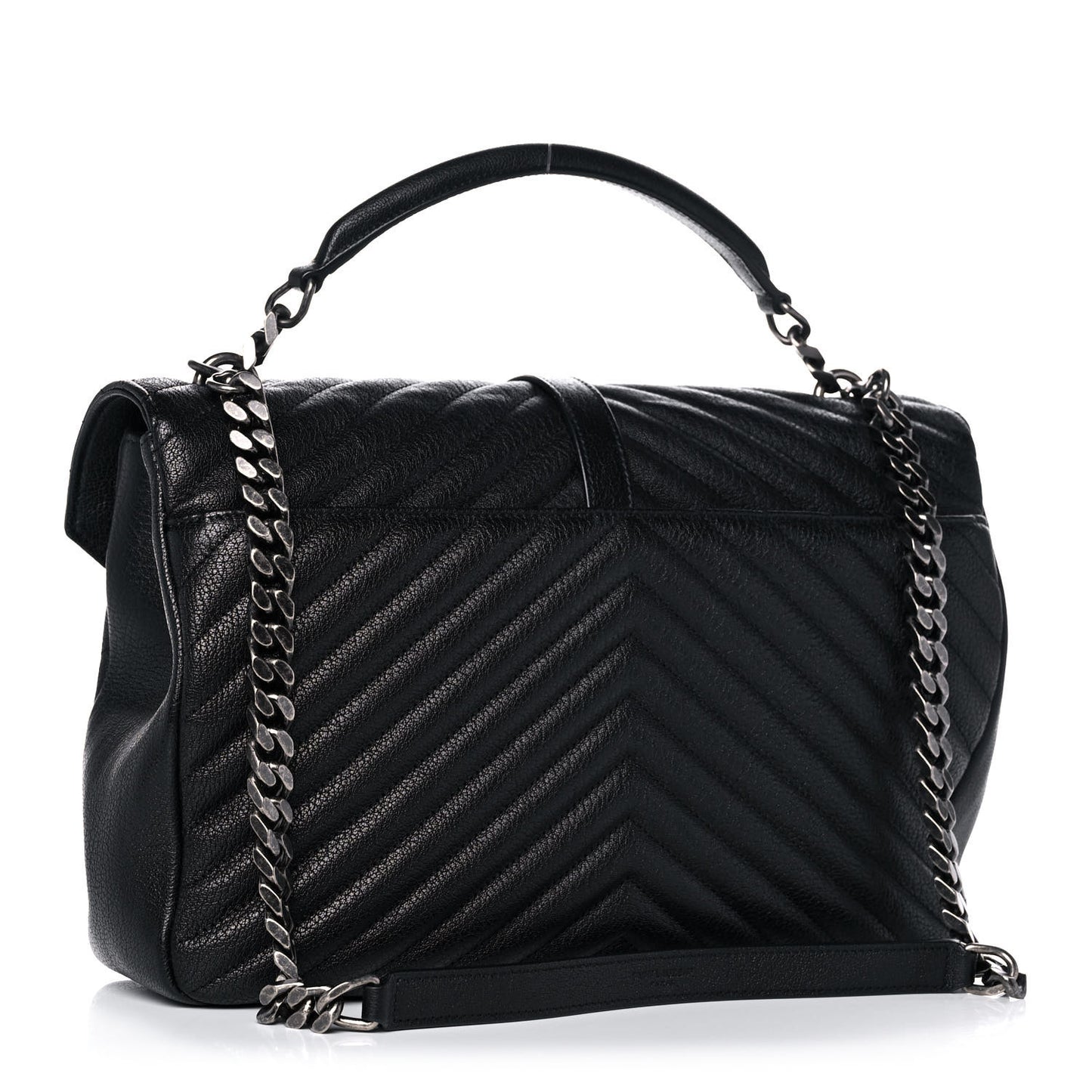 Sheepskin Matelasse Chevron Monogram Large College Satchel Black