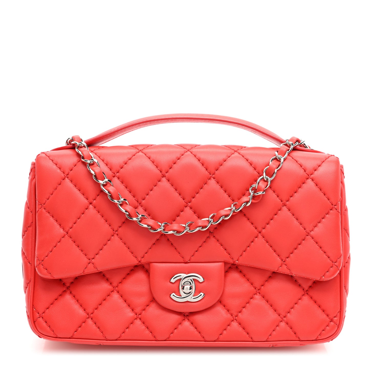Lambskin Quilted Medium Easy Carry Flap Red