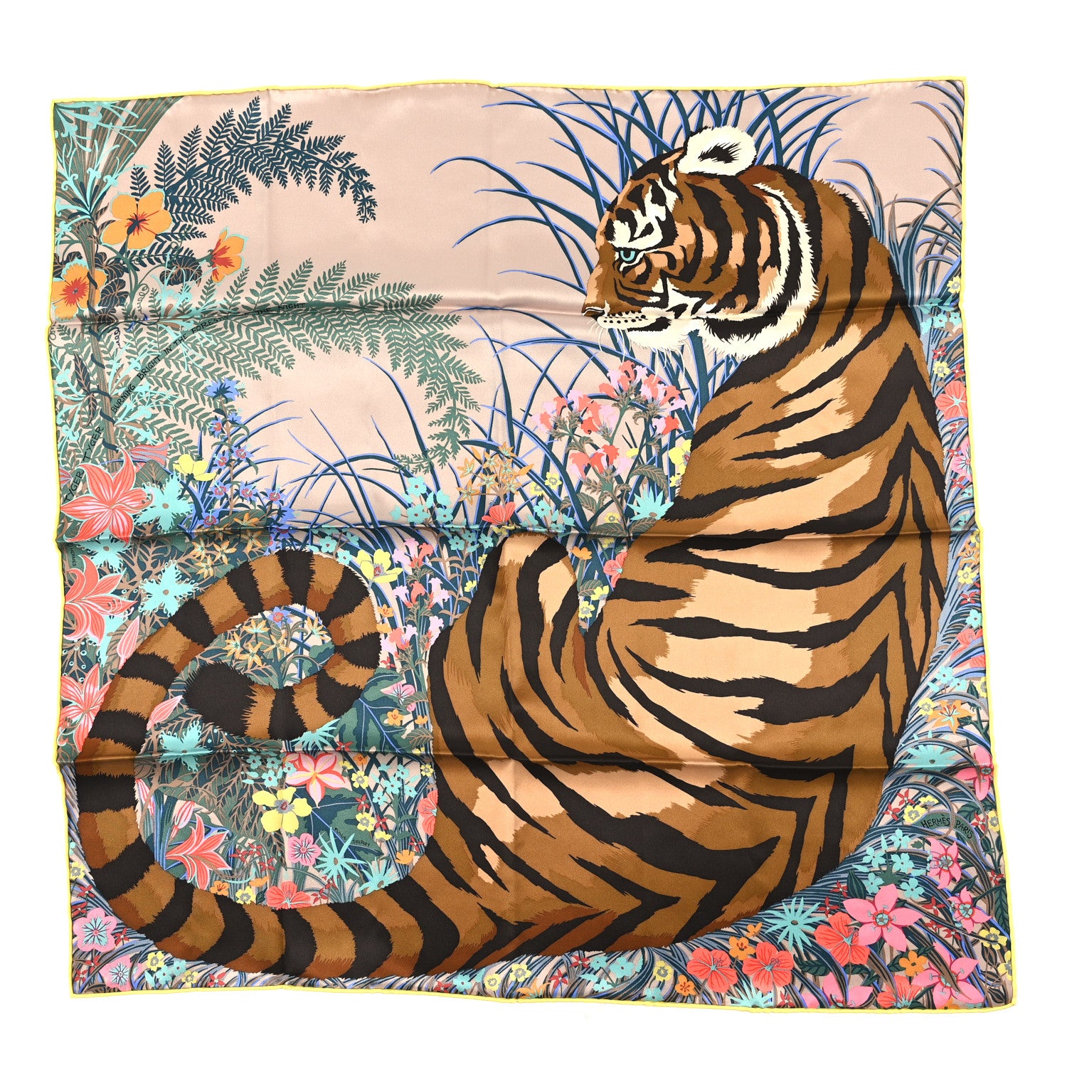 Hermes Silk Tyger Tyger Scarf 70 Beige Cendre Brune 1 of 3