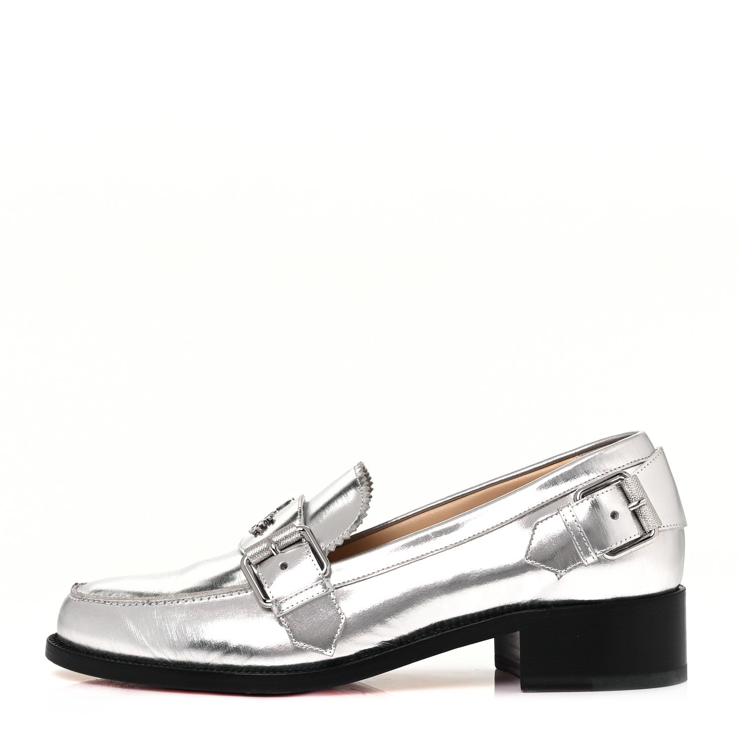 Christian Louboutin Mirror Patent Montezumo Donna Flat Loafers 37 Silver 1 of 8