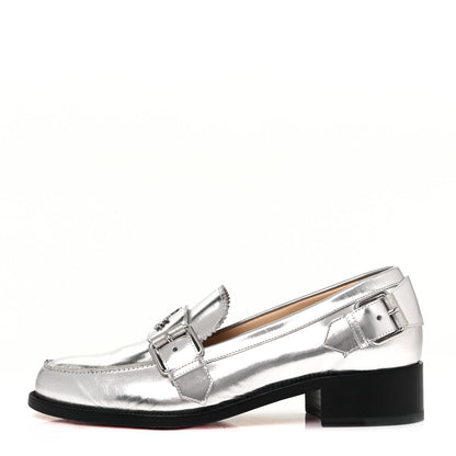 Christian Louboutin Mirror Patent Montezumo Donna Flat Loafers 37 Silver 1 of 8