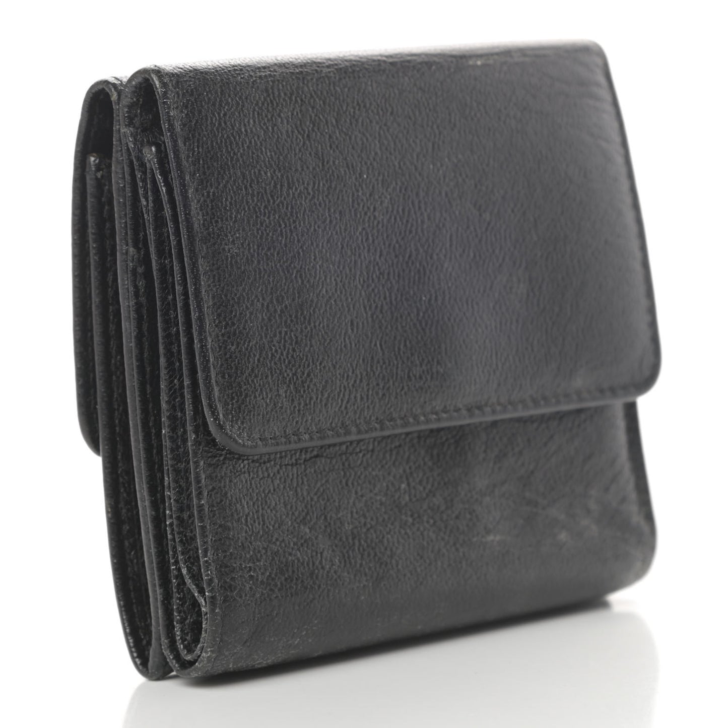 Goatskin Compact CC Flap Wallet Black
