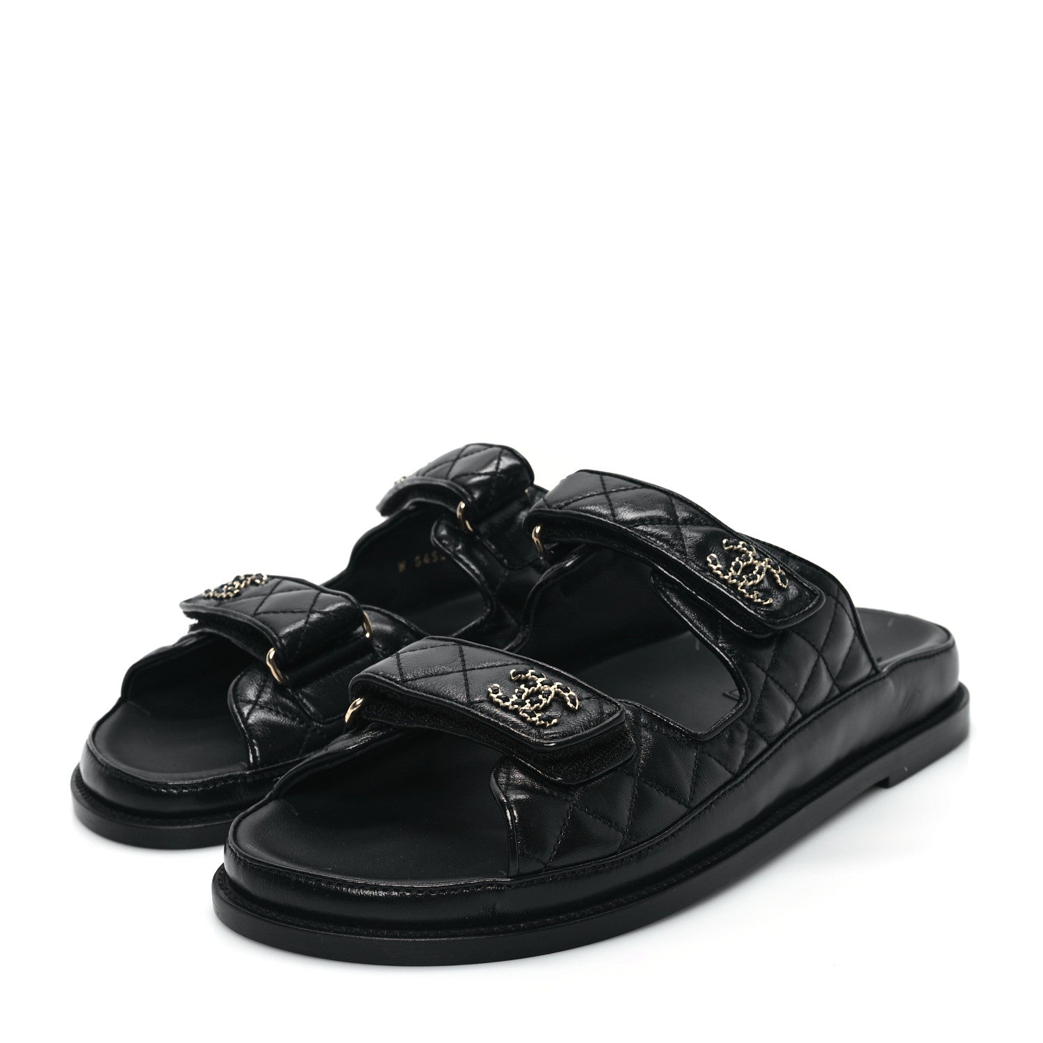 Chanel Lambskin Quilted Velcro Dad Chain CC Slide Sandals 41 Black 3 of 10