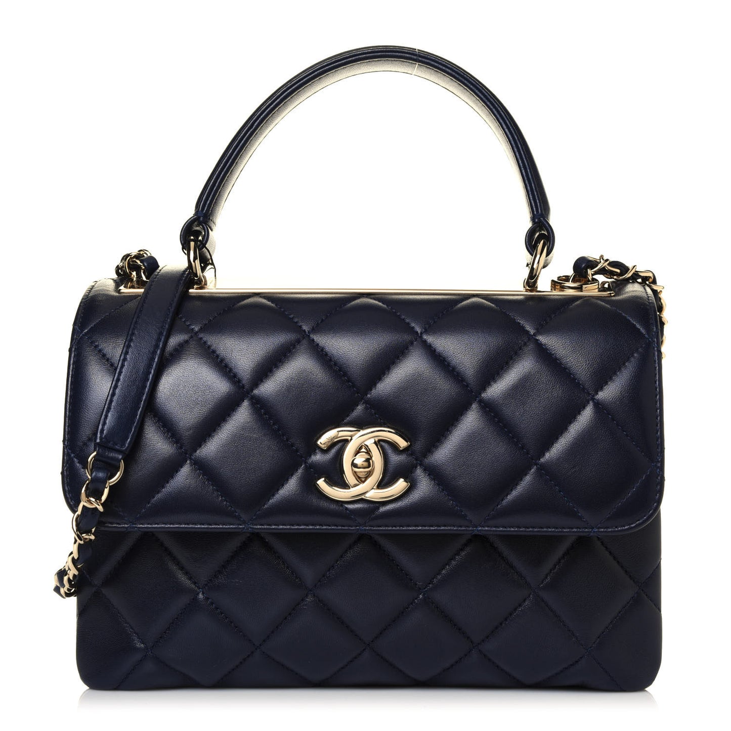 Lambskin Quilted Small Trendy CC Flap Dual Handle Bag Navy