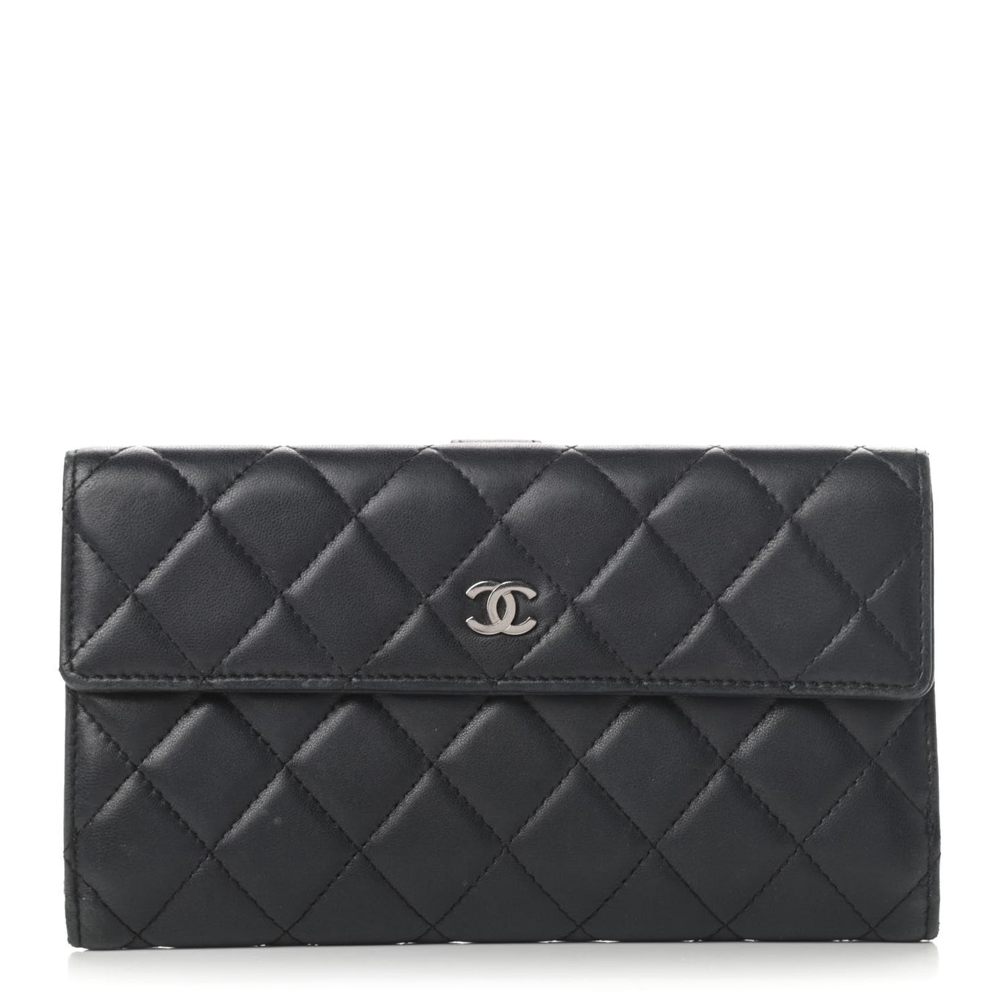 Lambskin Quilted Long Flap Wallet Black