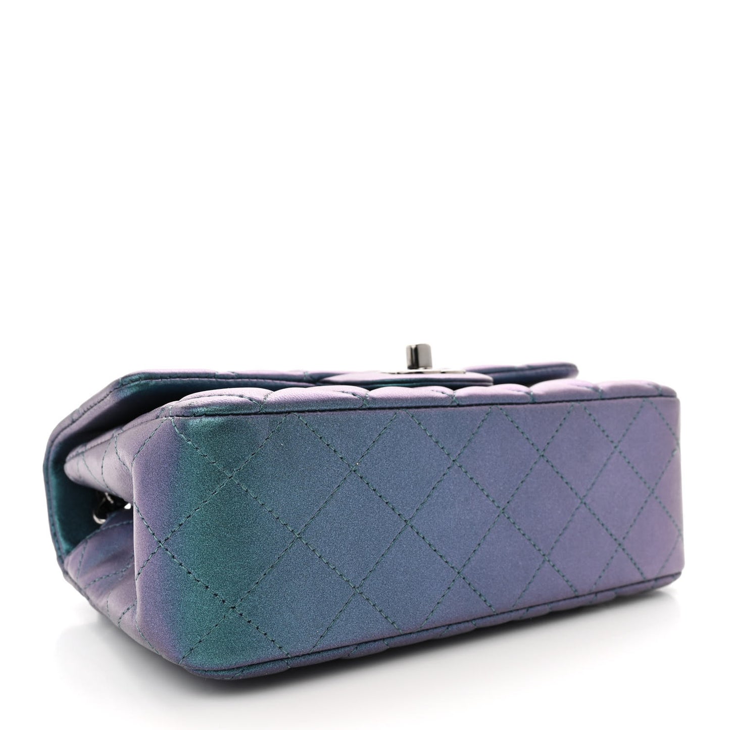 Iridescent Lambskin Quilted Mini Rectangular Flap Turquoise