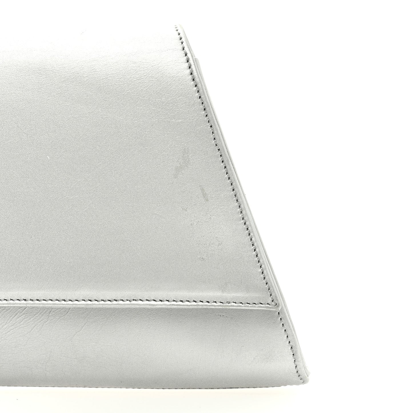 Metallic Calfskin Diagonal Clutch Silver