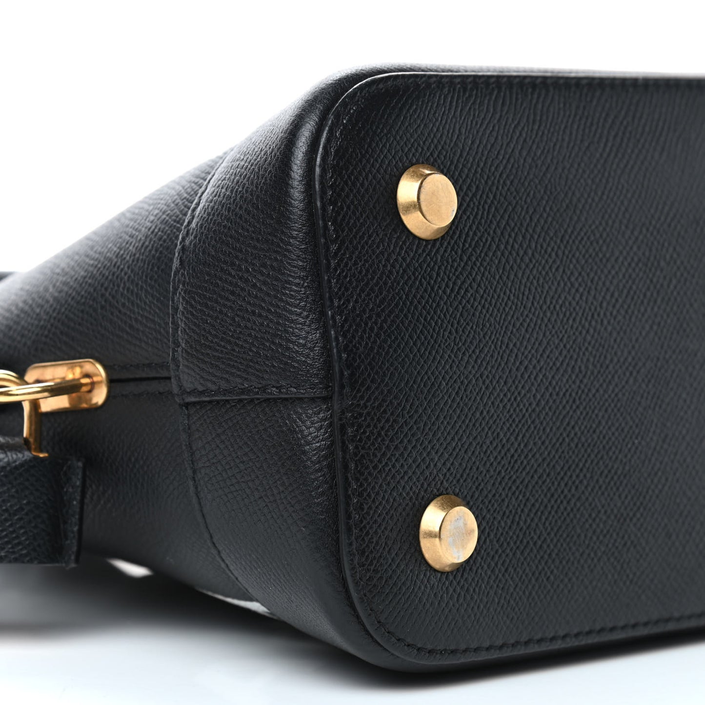 Signature Grained Calfskin Logo S Ville Top Handle Bag Black
