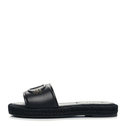 Chanel Lambskin Espadrille Mule Sandals 39 Black 1 of 9