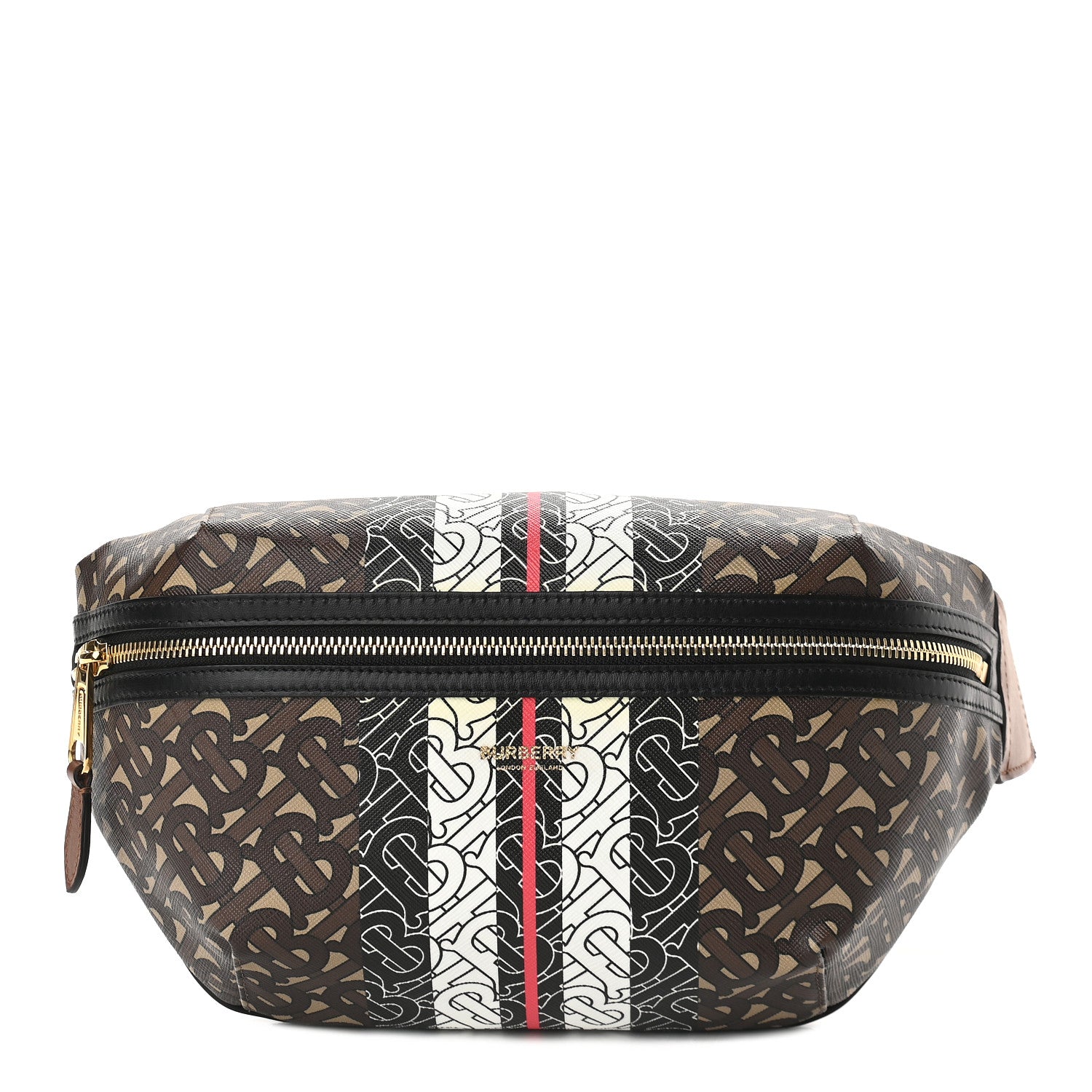 Burberry E-Canvas Monogram Stripe Medium Sonny Bum Bag Bridle Brown 1 of 9