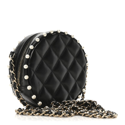Chanel Calfskin Quilted Pearl Round Clutch With Chain Black 2 of 9