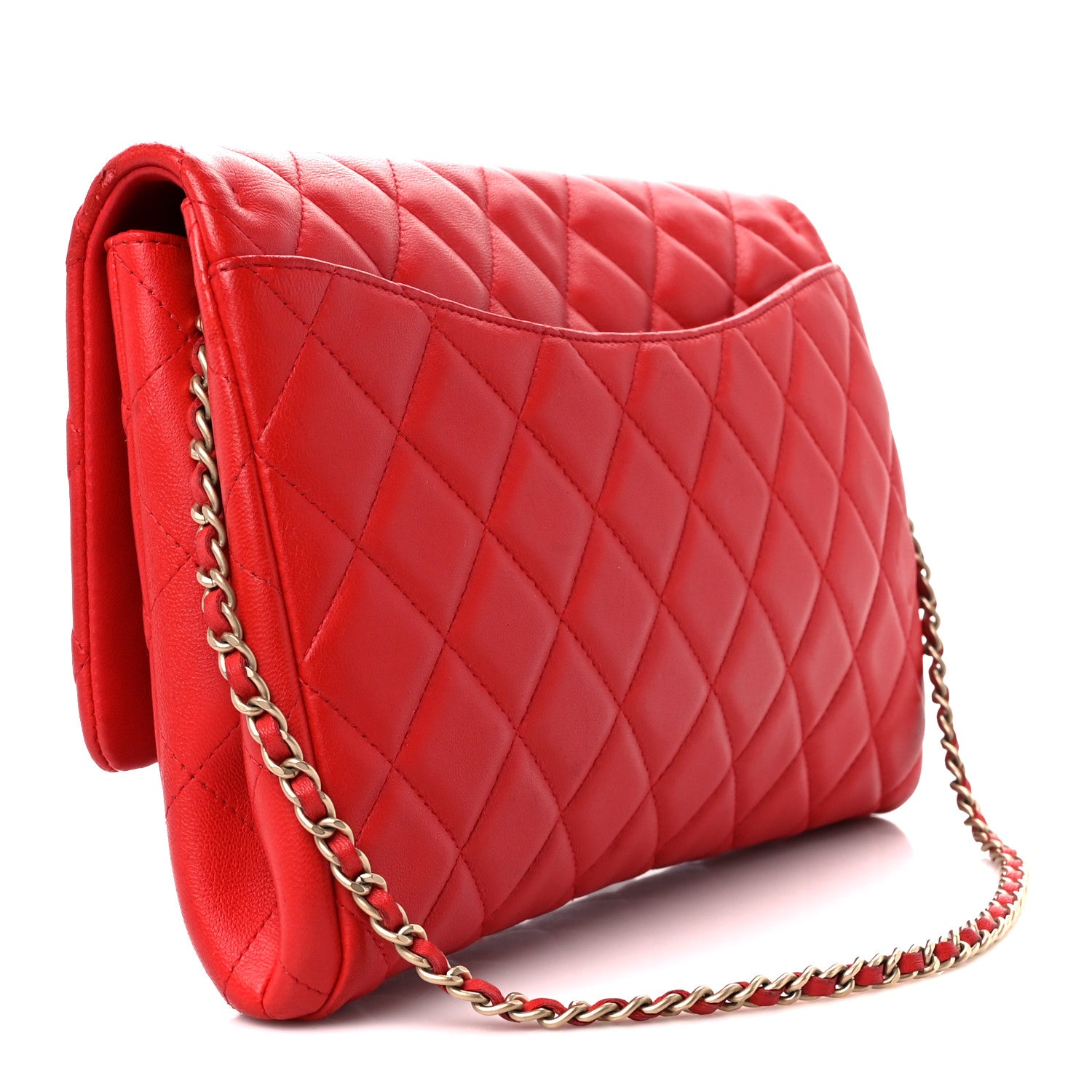 Chanel Lambskin Quilted Clutch With Chain Flap Red 3 of 11