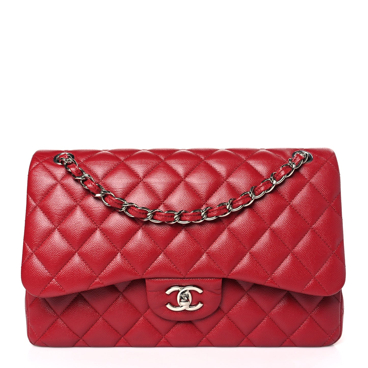 Caviar Quilted Jumbo Double Flap Red