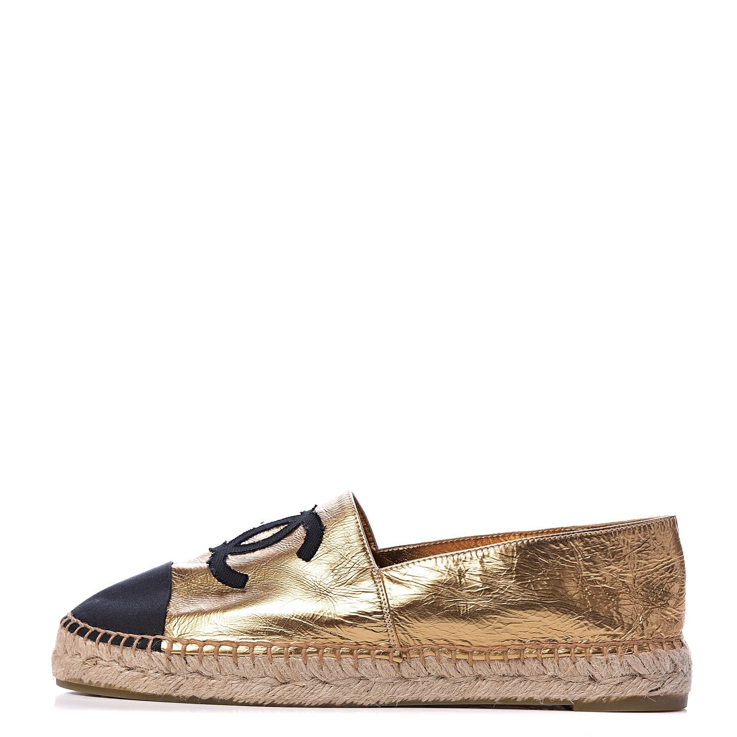 Chanel Laminated Lambskin Grosgrain CC Espadrilles 40 Gold Black 1 of 11