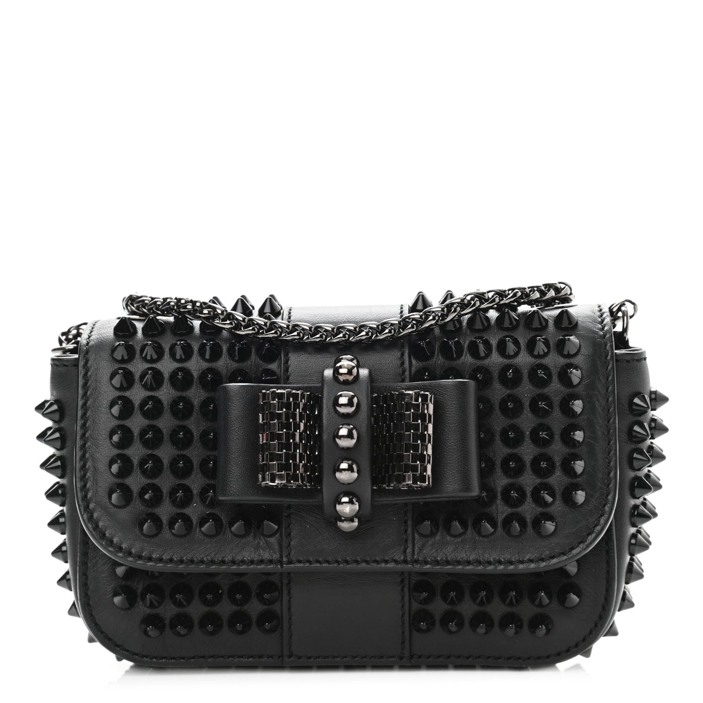 Calfskin Spikes Sweety Charity Crossbody Bag Black