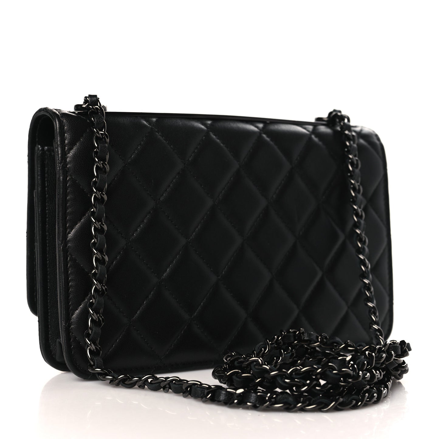 Lambskin Quilted Trendy CC Wallet On Chain WOC So Black