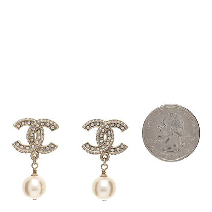 Chanel Crystal Pearl CC Drop Earrings Gold 2 of 5