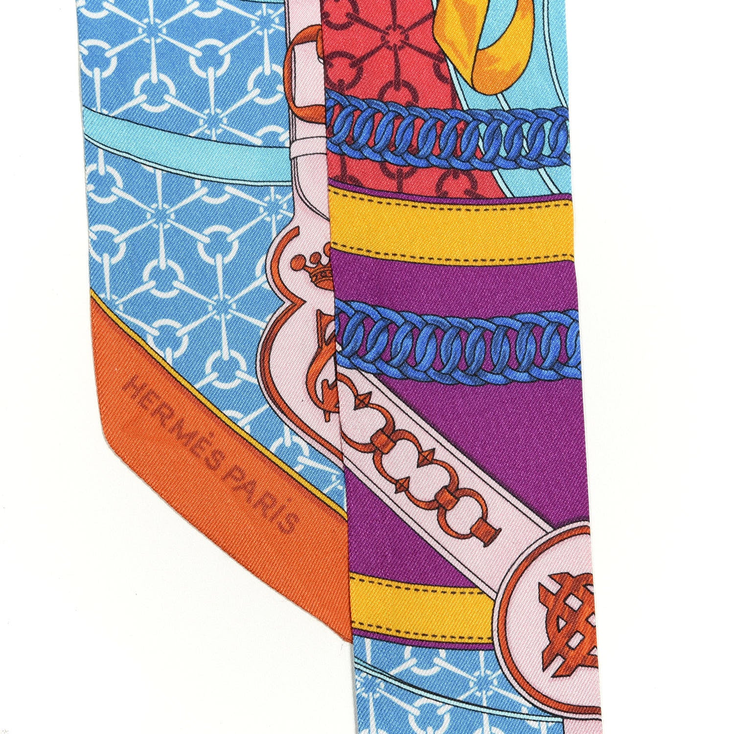 Hermes Silk La Promenade Du Matin Twilly Bleu Fuchsia Rouge 4 of 4