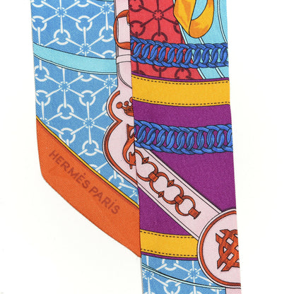 Hermes Silk La Promenade Du Matin Twilly Bleu Fuchsia Rouge 4 of 4