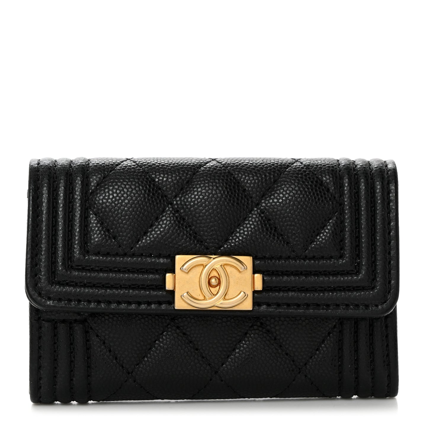 Caviar Quilted Boy Flap Card Holder Black