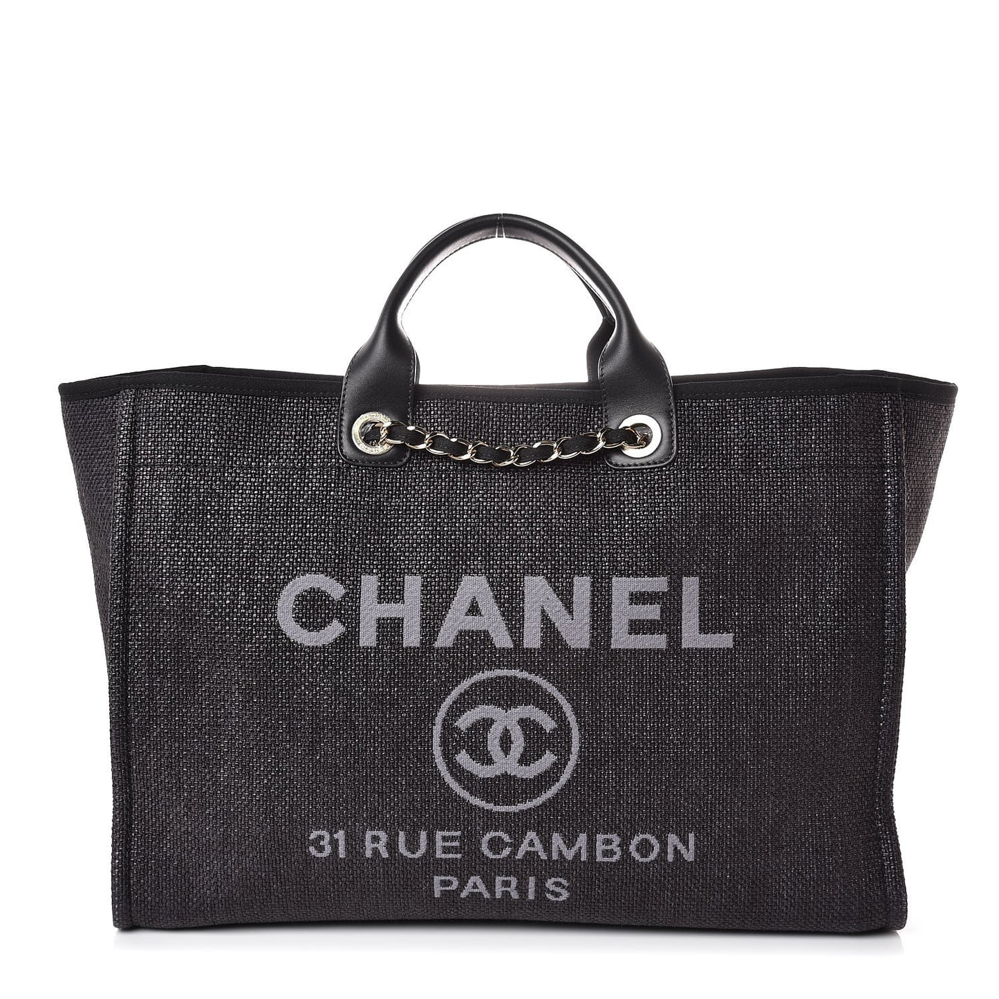 Woven Straw Raffia Large Deauville Tote Black