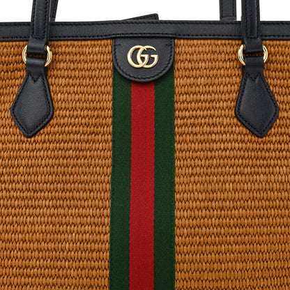 Gucci Straw Lux Calfskin Web Medium Ophidia Shopping Tote Dark Natural Blue 8 of 11