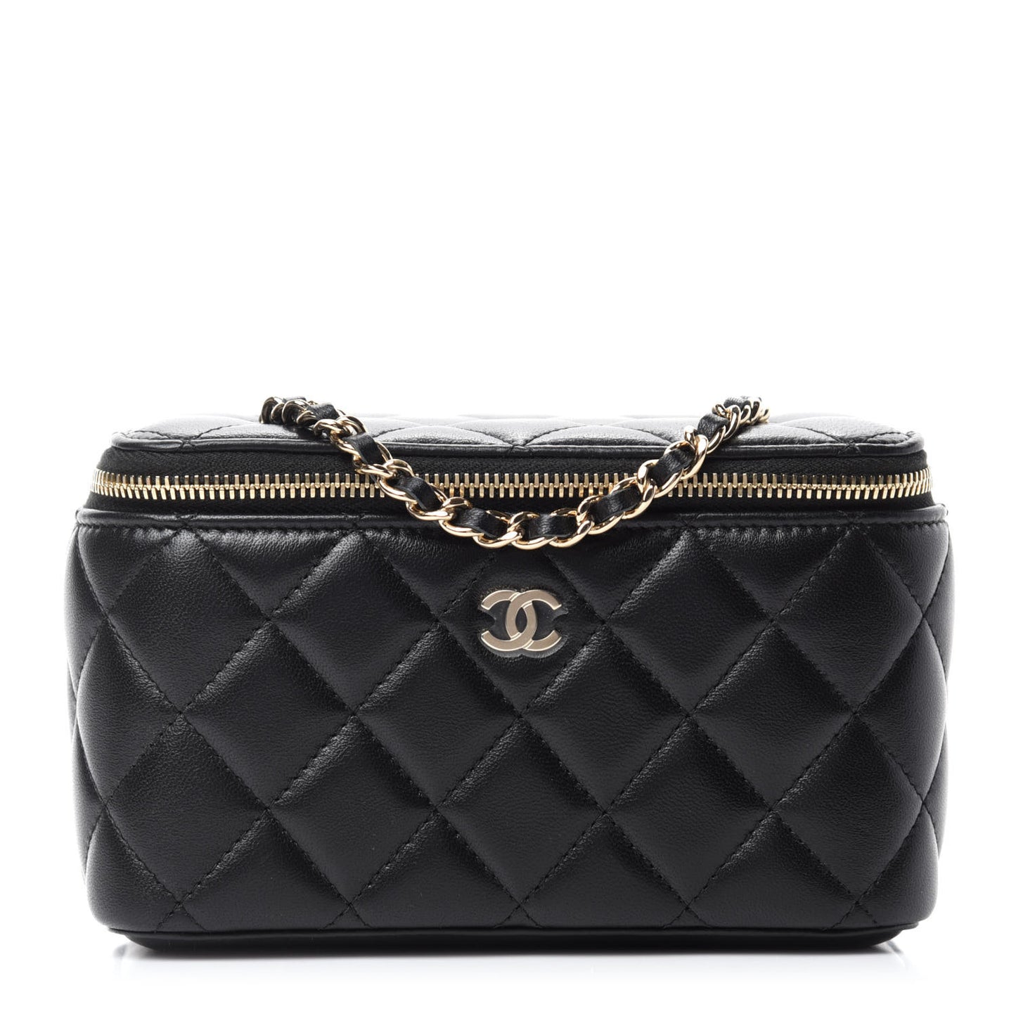 Lambskin Quilted Small Vanity Case With Chain Black