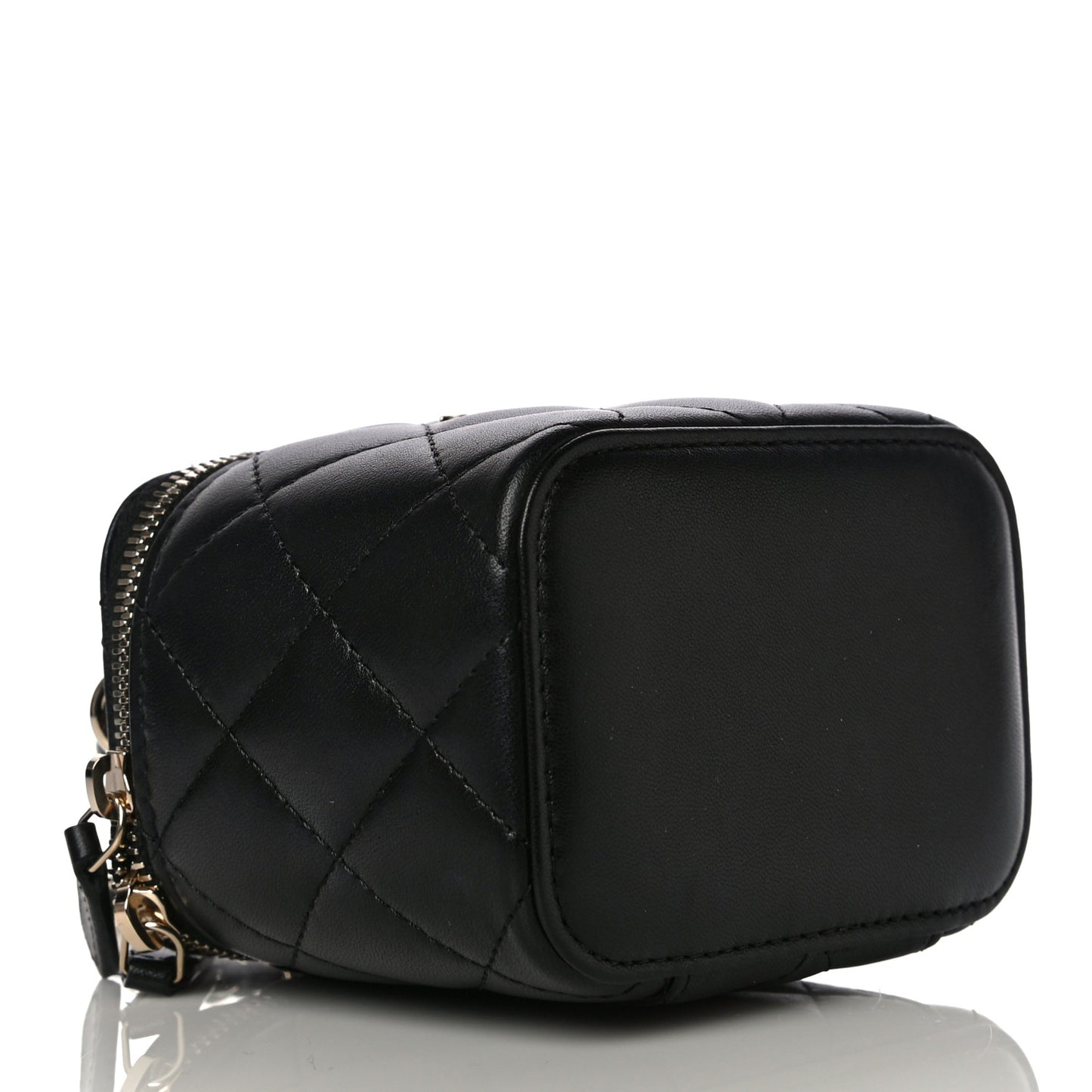 Lambskin Quilted Top Handle Mini Vanity Case With Chain Black