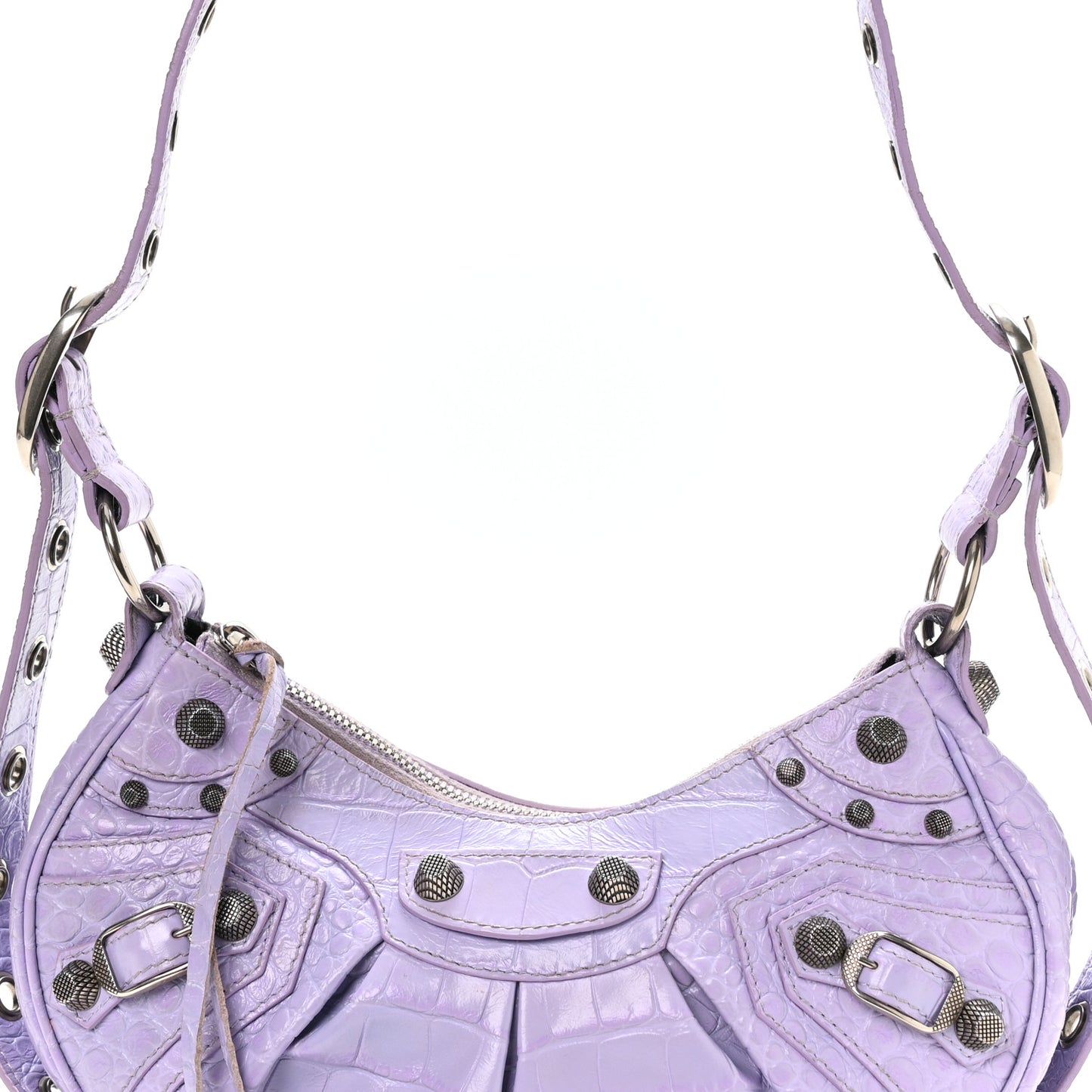 Extra Supple Calfskin Crocodile Embossed Le Cagole Shoulder Bag XS Lilac