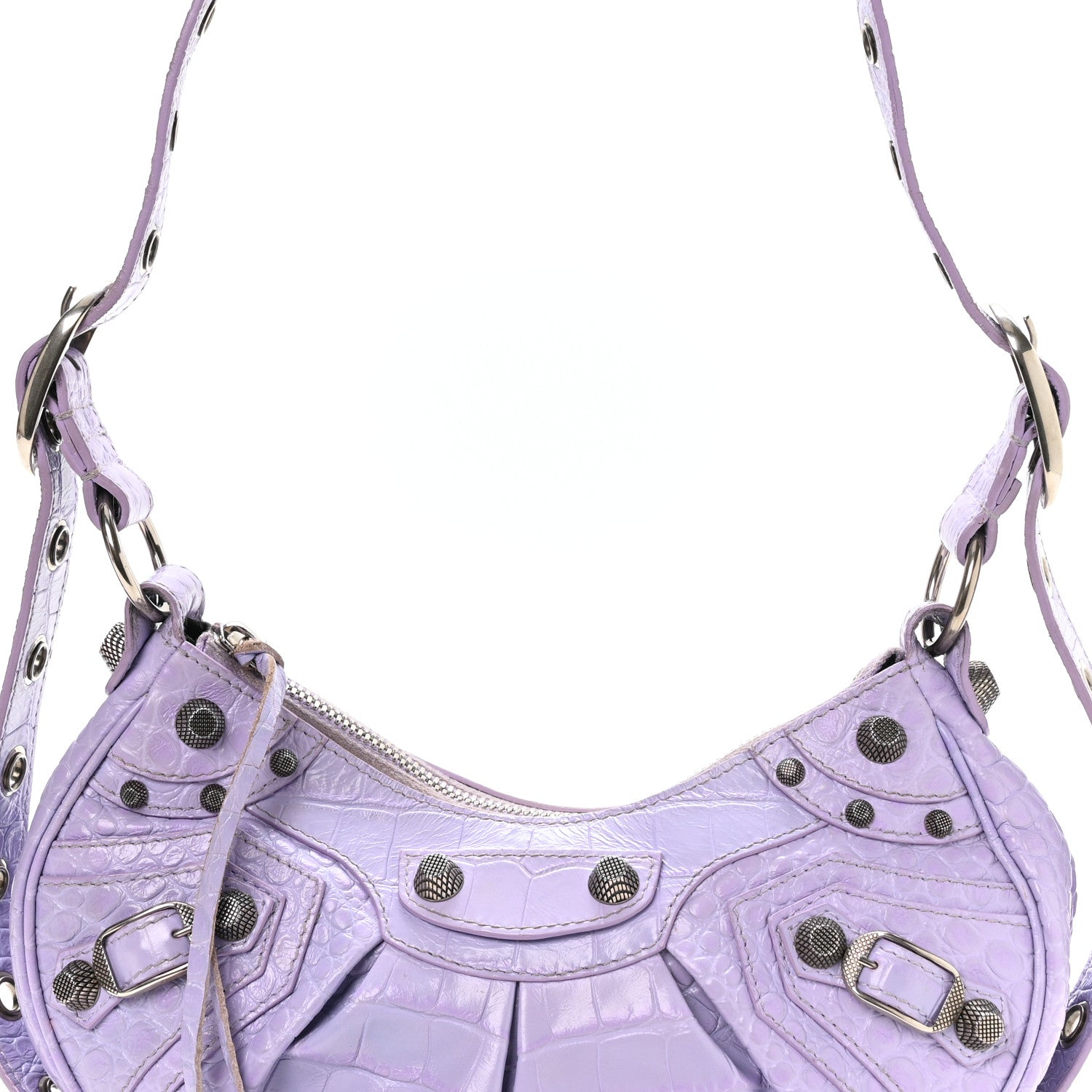 Balenciaga Extra Supple Calfskin Crocodile Embossed Le Cagole Shoulder Bag XS Lilac 9 of 11