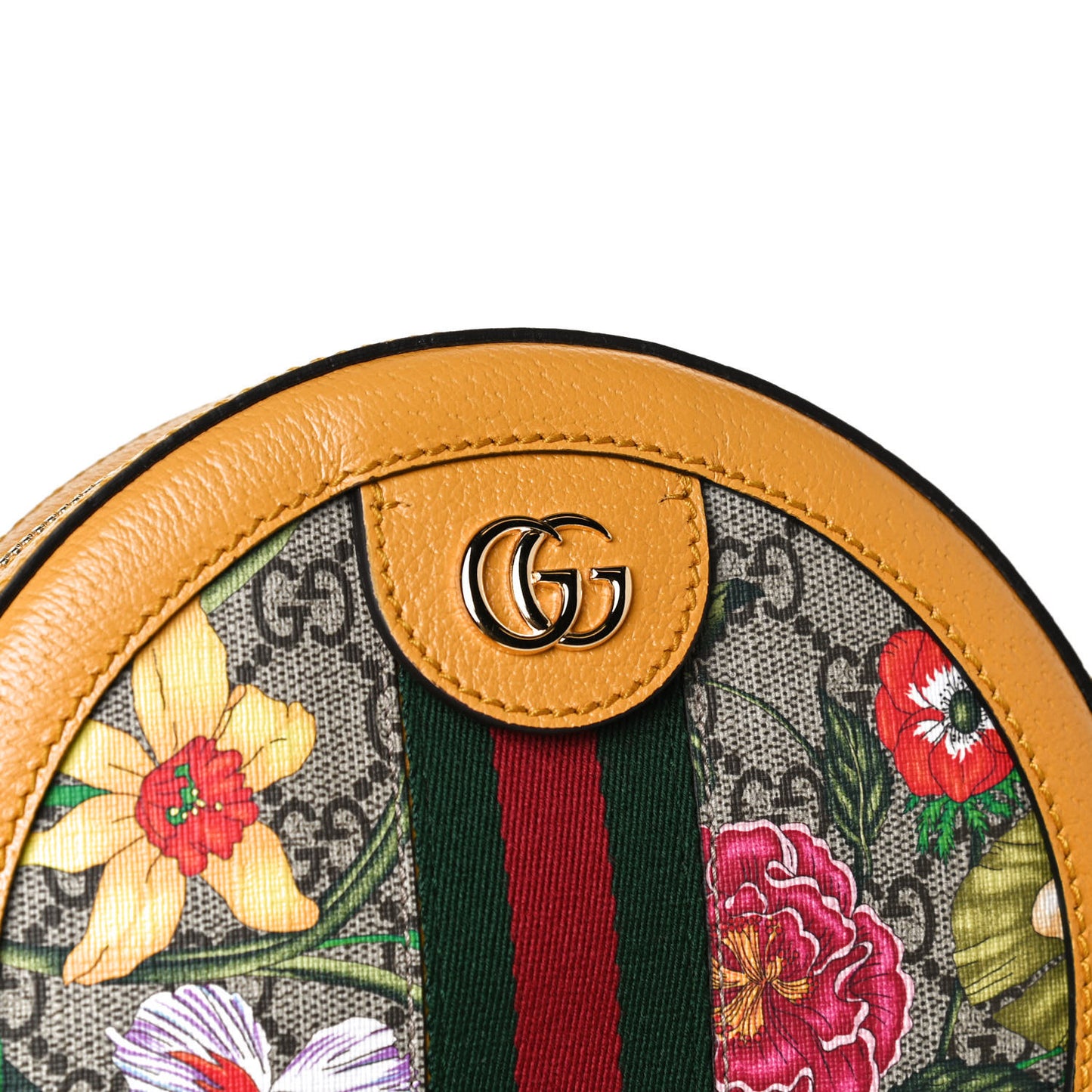 GG Supreme Monogram Flora Web Mini Ophidia Round Shoulder Bag Beige Multicolor Crop