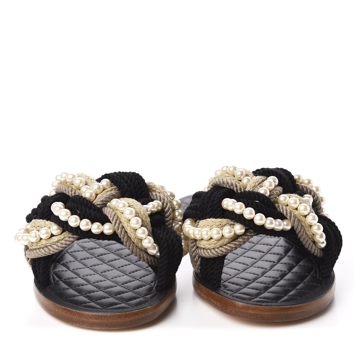 Lambskin Pearl Cord CC Mules 38 Black Beige