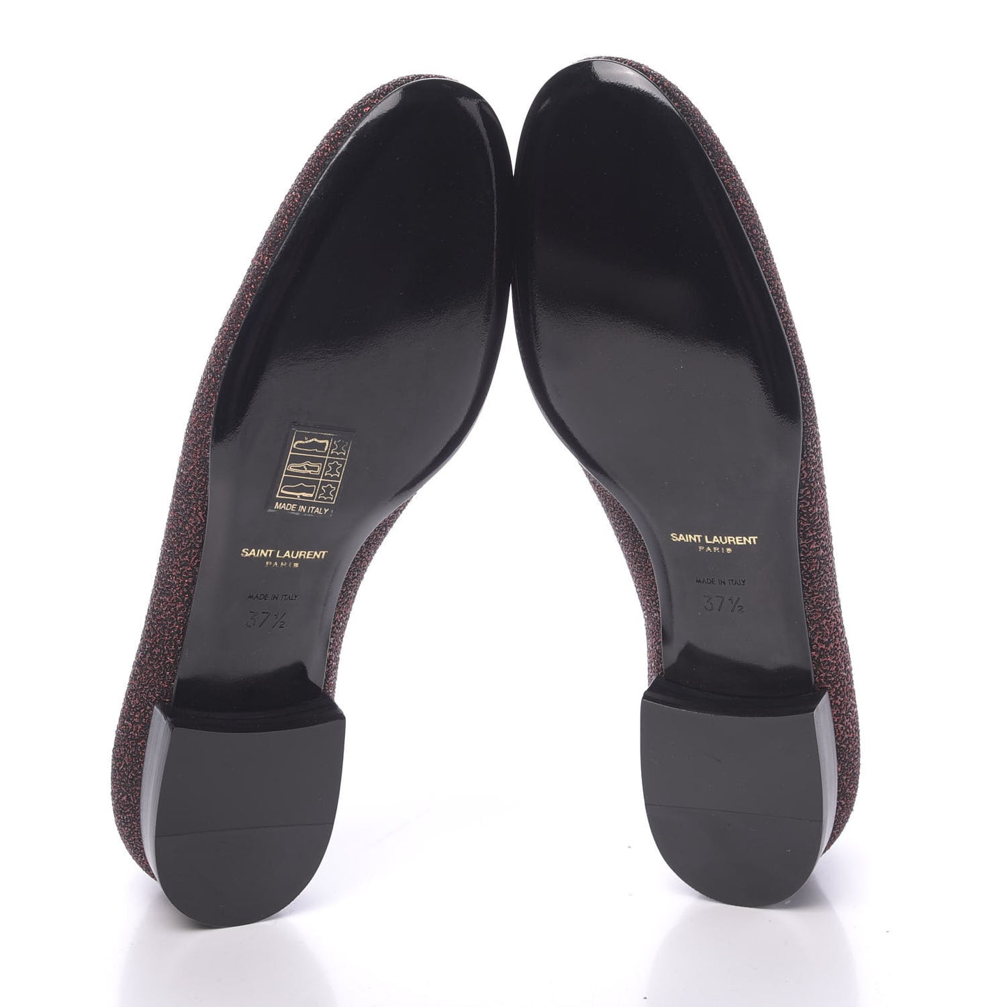 Metallic Calfskin Smoking Slipper Flat Loafers 37.5 Red Glitter