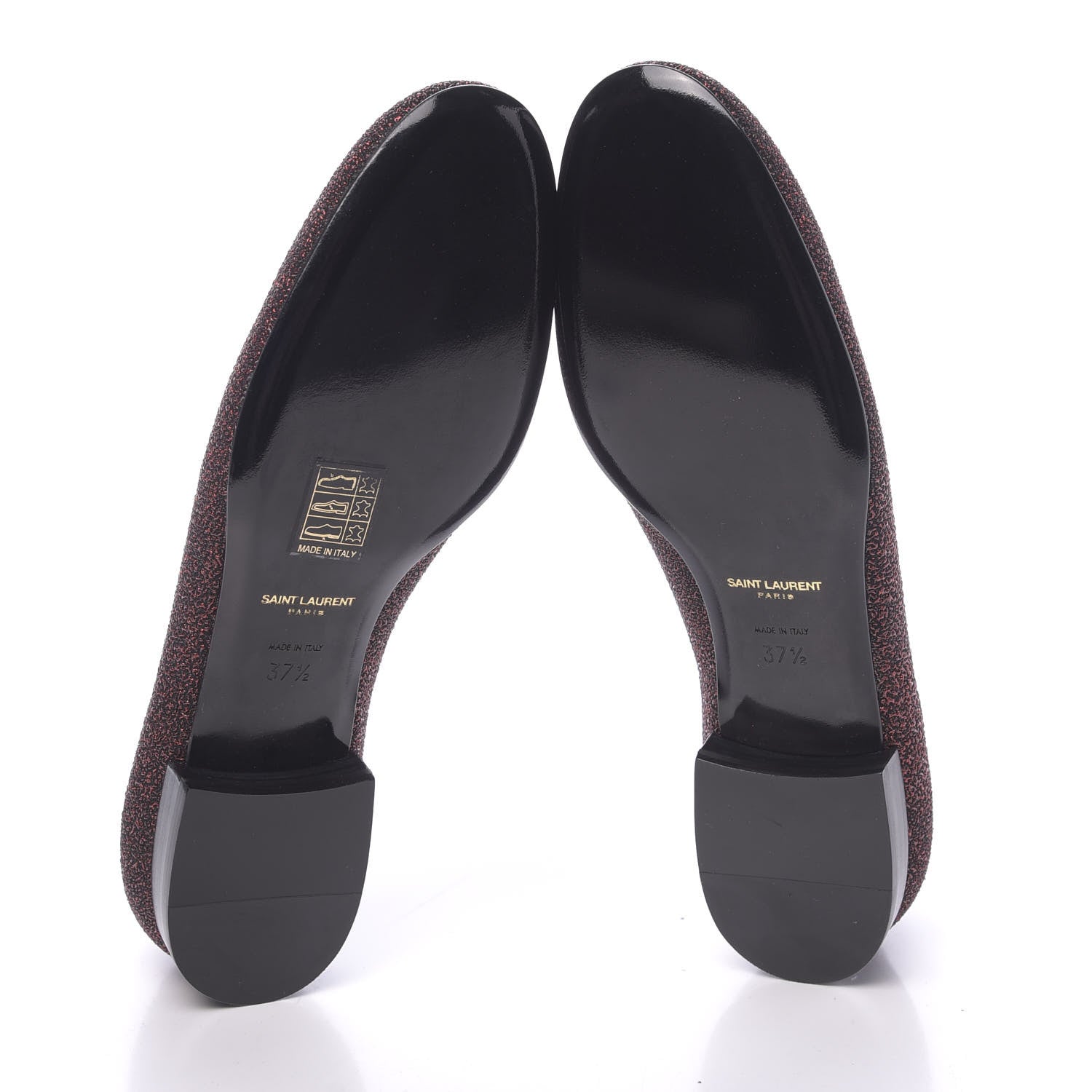 Saint Laurent Metallic Calfskin Smoking Slipper Flat Loafers 37.5 Red Glitter 5 of 8