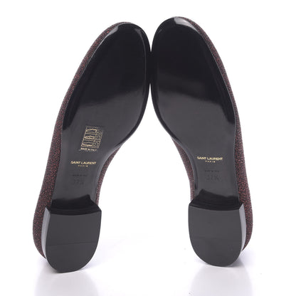 Saint Laurent Metallic Calfskin Smoking Slipper Flat Loafers 37.5 Red Glitter 5 of 8