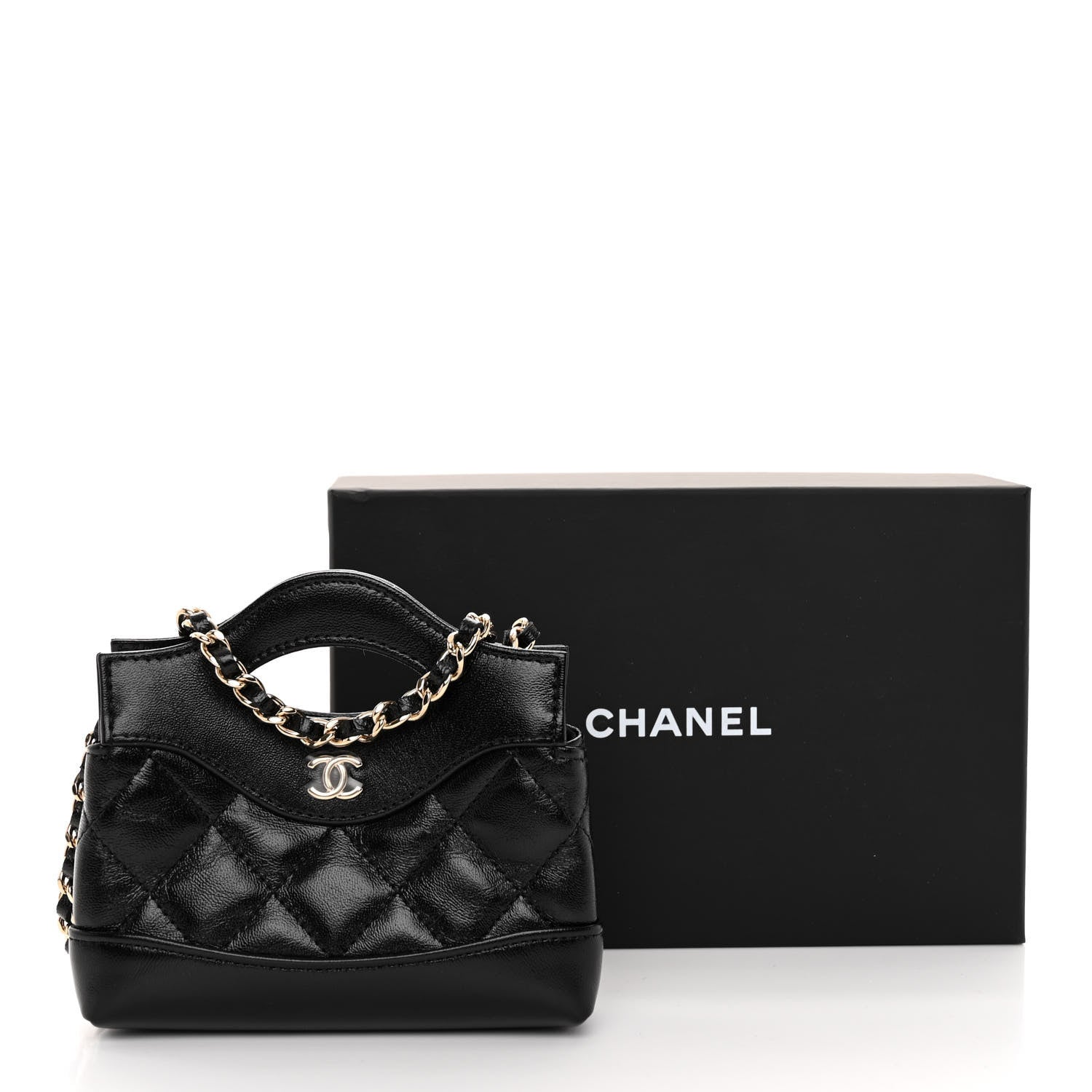 Chanel Shiny Lambskin Quilted Micro 31 Clutch With Chain Black 11 of 11