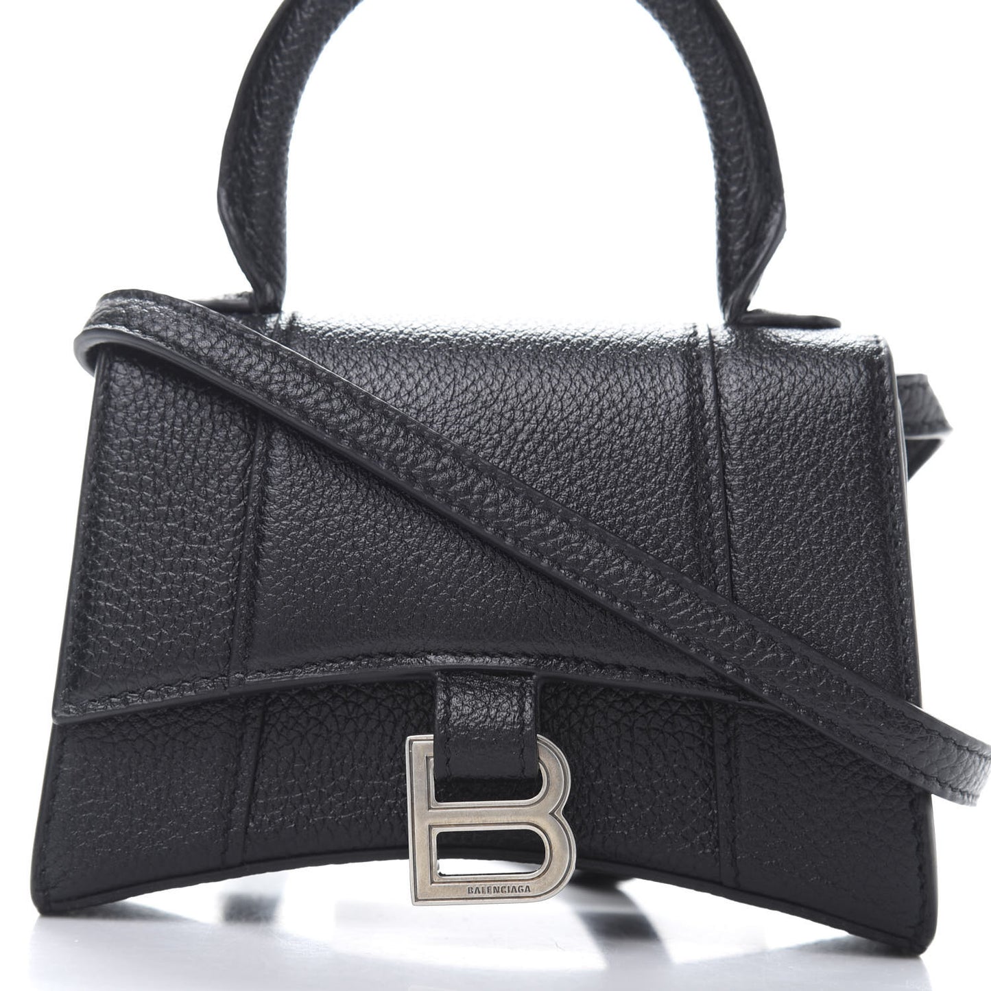Grained Calfskin Hourglass Top Handle Bag Mini Black