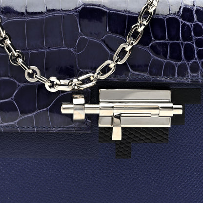 Hermes Epsom Shiny Alligator Mini Verrou Chaine Bag Bleu Encre Black 8 of 10