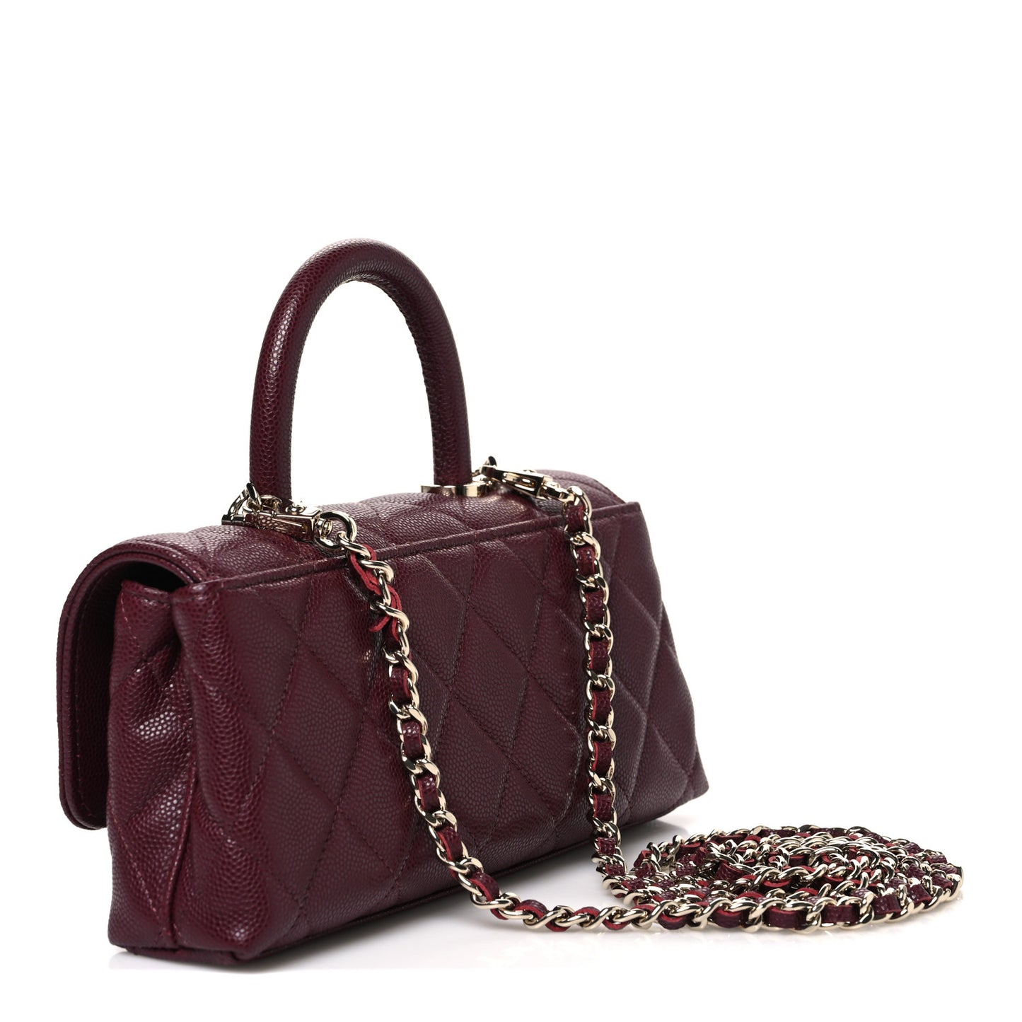 Caviar Quilted Coco Handle East West Clutch With Chain Bordeaux