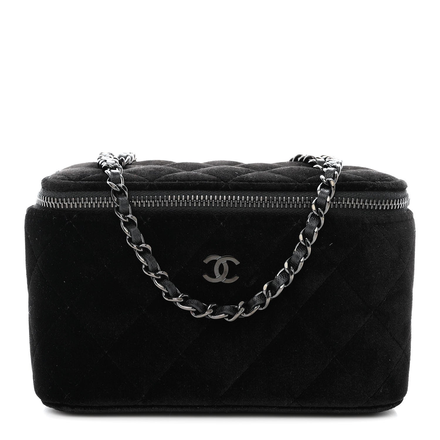 Chanel Velvet Quilted Small Vanity Case With Chain Black 1 of 10