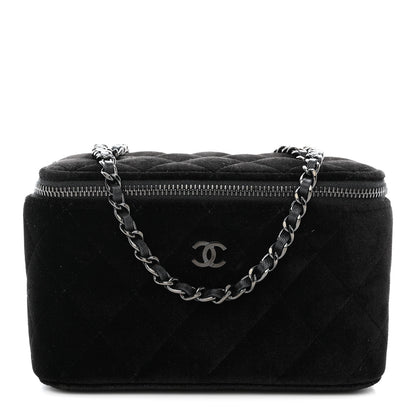 Chanel Velvet Quilted Small Vanity Case With Chain Black 1 of 10