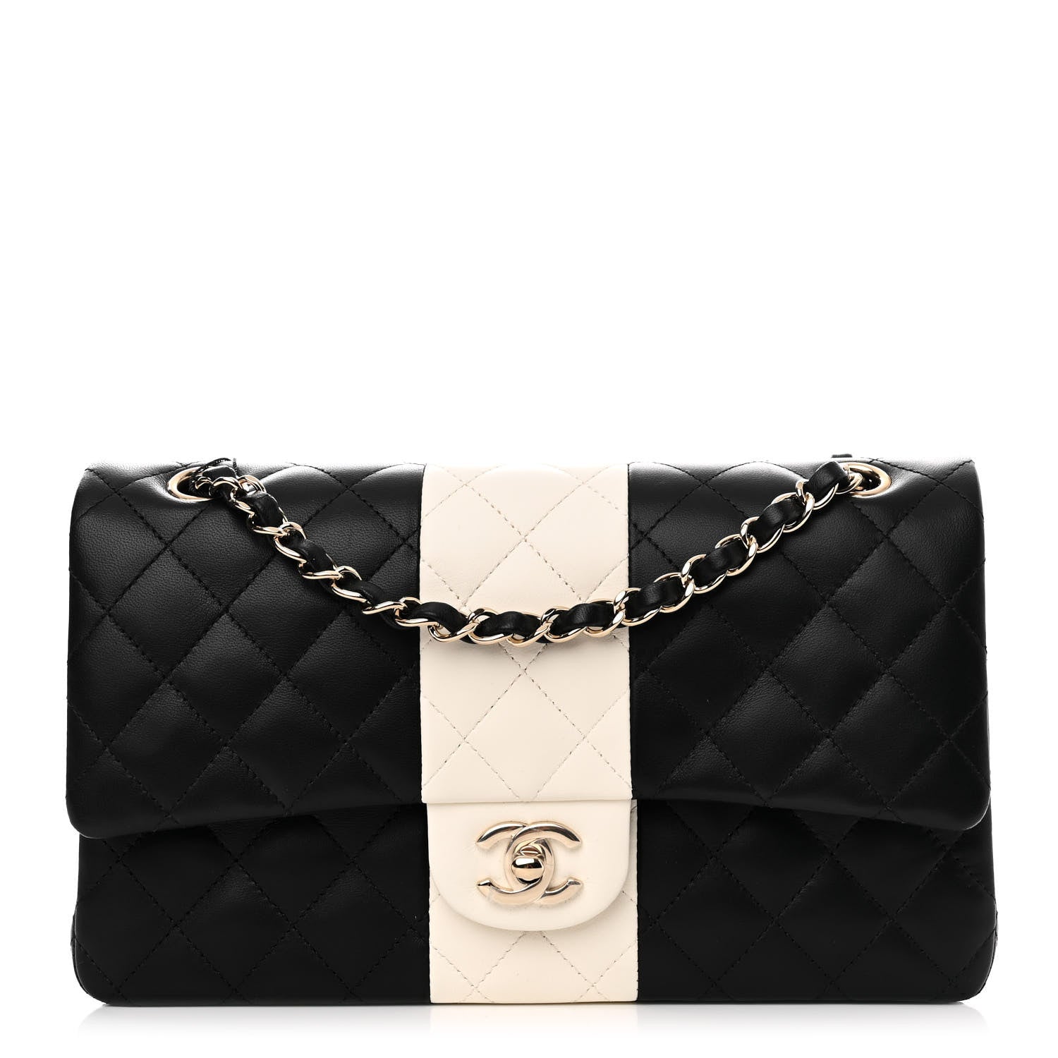 Chanel Lambskin Quilted Medium Double Flap Black White 1 of 11